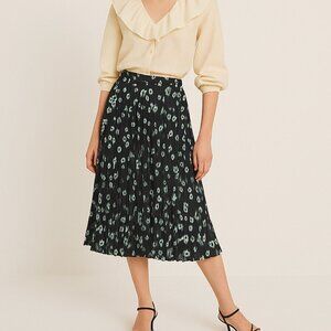 Simply Vera Wang Pleated Floral Skirt XL Black Teal Abstract NWT